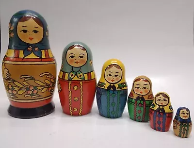 (6) Russian Ladies Girls Nesting Dolls Wooden Hand Painted Vintage • $24