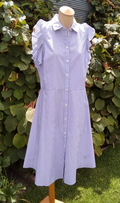 $55 • Buy Kate Spade Ruffled Poplin Striped Blue & White Summer Dress BNWT