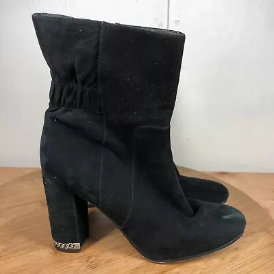 Michael Kors Boots Womens 9 M Black Suede Zip Up Block Heel Career Classic Shoe • $19.97