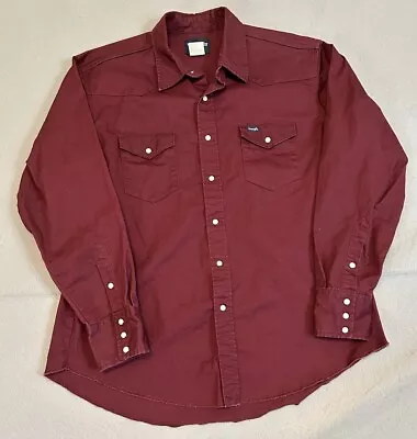 Wrangler Mens XL Burgundy Button Down Pearl Snap 90s Heavy Work Shirt • $19.99