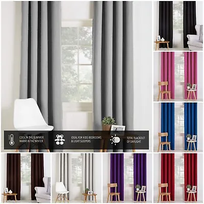 £19.99 • Buy Blackout Curtains Eyelet Top Or Pencil Pleat Pair Thermal With Free Tie-backs