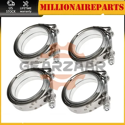 4X 3inch 3  Stainless Steel V-Band Clamp & Flange Kit For Muffler Exhaust • $43.99