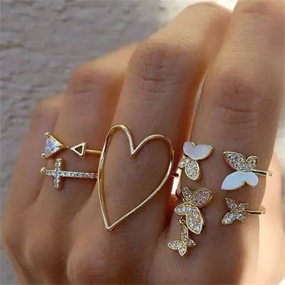 10pcs/Set Butterfliy Flower Crystal Knuckle Midi Finger Rings Women Jewelry Set • $1.94