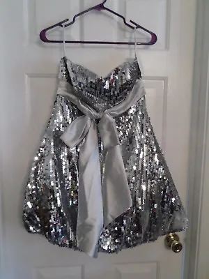 SCALA Silver Sequin Prom/Evening/Holiday/Pagent/New Years Dress Sz 8 NWT! • £38.60