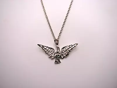 Vintage 925 Sterling Silver Filigree Flying Phoenix Bird Pendant Necklace 18  • $16.95