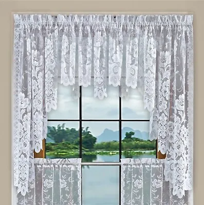 $16.99 • Buy Shabby Chic Floral Lace Window Curtain Panels/Balloon Curtains Separate Valances