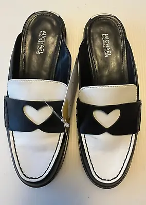 Michael Kors Black & White Loafers Flats Slides W/ Heart Cutouts Size 5 (US) • $41.75