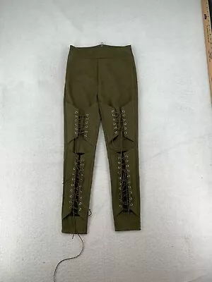 Womens Suede-Like Leggings Size Small Lace Up Leg Zip Side Waist Forest Green  • £12.54