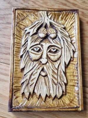 Green Man Hand-made Carved Ornament Wooden Pagan Spirits Size 10 X 15 Cm • £7.22