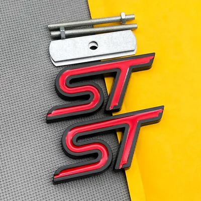 Metal Black & Red ST Grille Car Emblem + Rear Lid Trunk Sport Turbo Badge Decal • $11.99