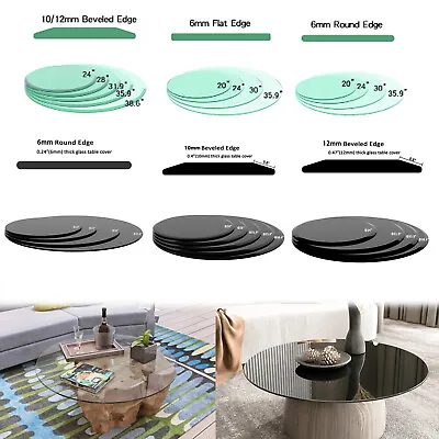 Round Tempered Glass Table Top 1/4'' 1/2'' 3/8  Thick Flat Beveled Polished Edge • $47.99