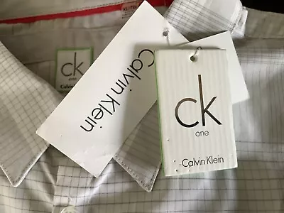 Calvin Klein Mens White Check Long Sleeve Slim Shirt Size XL BNWT. RRP  $79.50 • £6.50