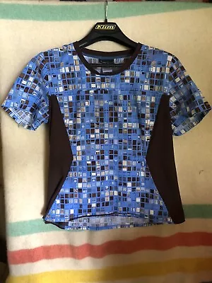 Cherokee Scrub Top Stretch Sides Womens L Blue And Brown 2983C • $4.99