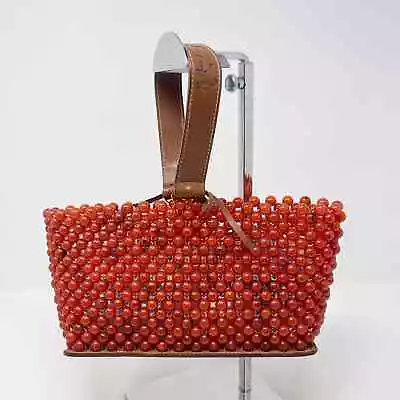 Miss Trish Of Capri Orange Beaded Handbag Leather Handle Unique Clutch Boho • $100