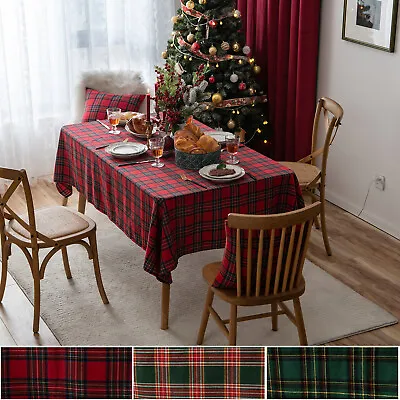 Cotton Plaid Check Tablecloth Rectangle Xmas Dining Table Cloth Furniture Cover • £13.89