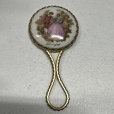 Vintage LIMOGES PORCELAIN Hand Held Mirror Couple Musician And Lady With Flowers • $9.99