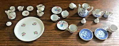 Lot Vintage Miniature Tea Set Pieces (23) Pink Rose Blue China Gold Trim • $9.99