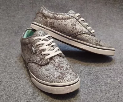 Vans Shoes Womens 7 Gray Silver Atwood Low Floral Paisley Canvas Sneakers • $19.99