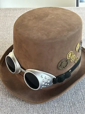 Steampunk Cosplay Mens Brown Top Punk Hat With Goggles Size One Size • $15