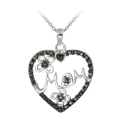 Treated Black Diamond Accent Mom Heart Necklace In Sterling Silver • $17.99