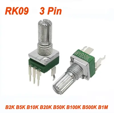 RK097 Potentiometer Vertical Bent Pin B2K5K10K20K50K100K500K/B1M 3P Handle 15MM • £1.58