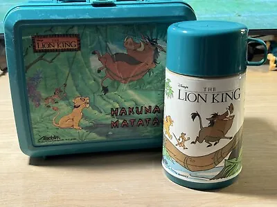 Vtg The Lion King Disney Plastic Lunch Box Hakuna Matata Teal 90’s W/Thermos • $13.95