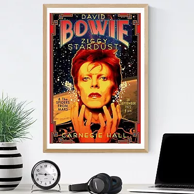 Replica David Bowie Ziggy Stardust Carnegie Hall 1972 A4 Concert Poster Wall Art • £5.99