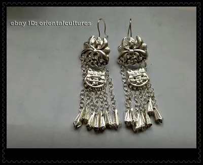 Chinese Retro Palace Exotic Tribal Handmade Miao Silver Tassels Earring 1pair • $45