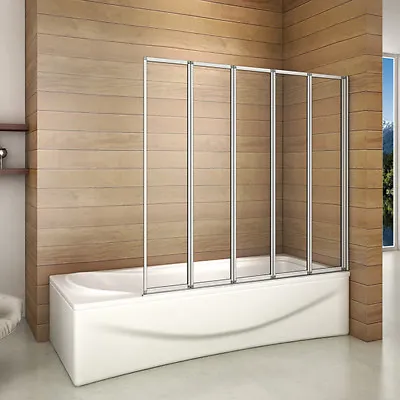 £88 • Buy Aica 1200x1400mm 5 Folds Folding Bath Shower Screen Door Panel Over Bathroom