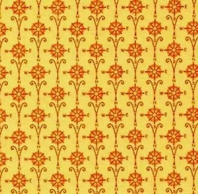 Mary Engelbreit Fabric Yellow Compass Rose TRAVEL Scenic Route Quilting - BTHY • $8.99