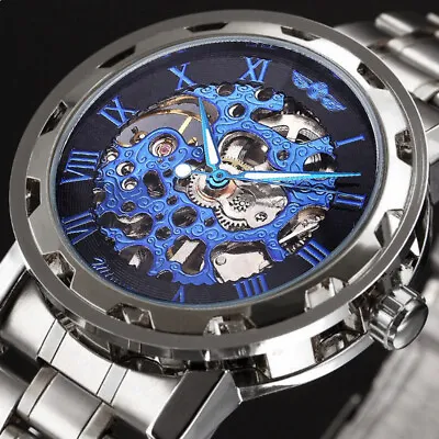 £18.99 • Buy Mens Mechanical Watches Steel Skeleton Hand Wind Up Auto Automatic Wrist Watch