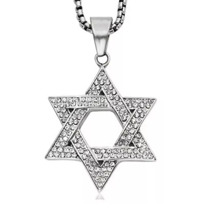 Mens Cz 6 Point Jewish Star Magen David Pendant Stainless  Steal Chain Necklace • $8.99