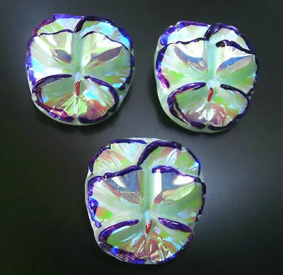 3 Czech VASELINE Glass Buttons #B786 - 24 Mm Or Almost 1  - PANSY WOW!! WOW!!! • $10.99