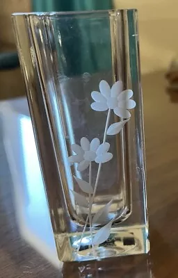Wildflower Etched Square Glass Bud Vase  4.5 Inch By Mikasa Lead Crystal • $10