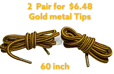 New 60  Gold Brown Work Boot Laces With Gold Metal Tips  • $6.48