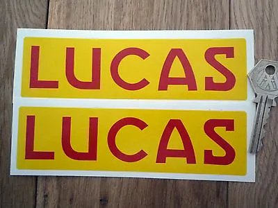 LUCAS Red & Yellow Race Car STICKERS 6  Pair Classic 60's Racing Motorcycle F1 • £4.99