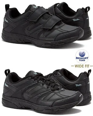 Mens Memory Foam Trainers Wide Fit Faux Leather Walking Running Sports Gym Shoes • £9.95