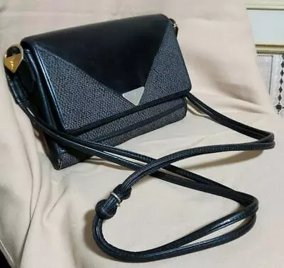 Yves Saint Laurent Shoulder Bag Gray Black Embossed Vintage Ladies From Japan • $351.88