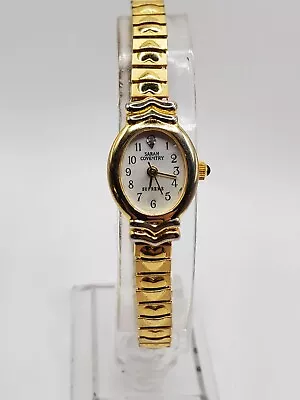 Sarah Coventry Ladies Fashion Quartz Watch 16mm Oval Gold Tone Stretch Bracelet • $14