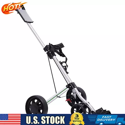3-Wheel Golf Push Cart Lightweight Push Pull Golf Cart Trolley Sturdy Foldable • $67.45