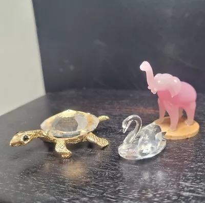 Turtle And Swan Miniature Crystal Animals Elephant Pink Stone Glass Figurine Lot • $13.39