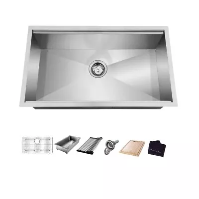 30 In. Undermount Single Bowl 18G Stainless Steel Kitchen Sink With Accessories • $229