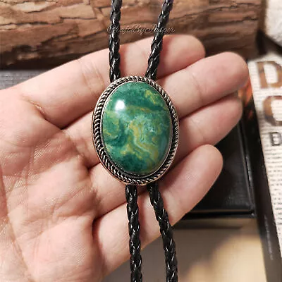 Green Forest Jade Bolo Tie Wedding Necklace For Men Bridegroom Western Cowboy • $25.99