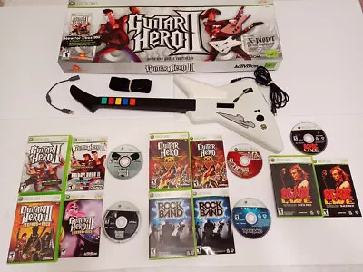 $269 • Buy Guitar Hero II Xplorer X-Plorer Rock Band Controller Bundle Lot 5 Games Xbox 360
