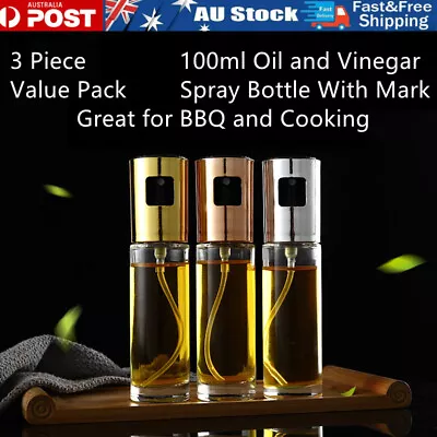 3 Pcs VALUE PACK Oil Spray Bottle BBQ Cooking 100ml Dispenser Food Grade Glass  • $19.99