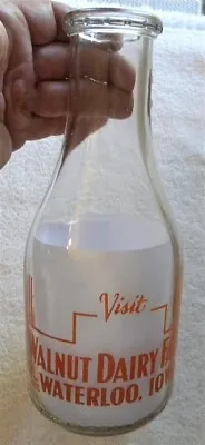  Vintage Walnut Dairy Cow Farms Waterloo Iowa IA Quart MILK BOTTLE • $39.99