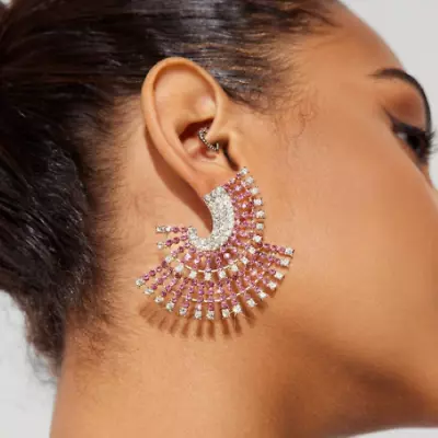 Rhinestone Pageant Earrings Light Pink Clear Long Prom Bridal Wedding Drop Stud • $14.95