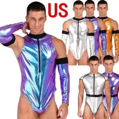 US Mens Astronaut Costume Astronaut Suit Outfit Cosplay Spaceman Zipper Bodysuit • $6.31