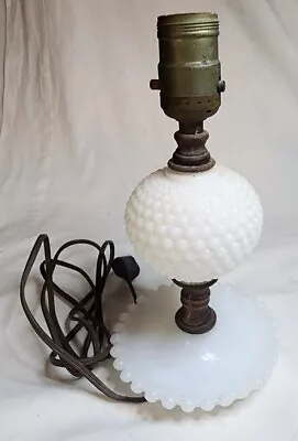 Vtg Milk Glass Boudoir Lamp Hobnail Night Table Electric Lamp  Cottagecore  • $24.70
