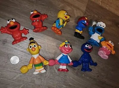 Lot Of 9 Sesame Street Grover Elmo Cookie Monster Plastic Action Figures Toys  • $12
